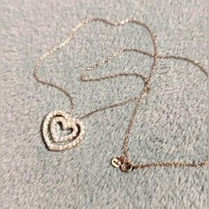 Vintage Sterling Silver & Cubic Zirconia Double Heart Necklace